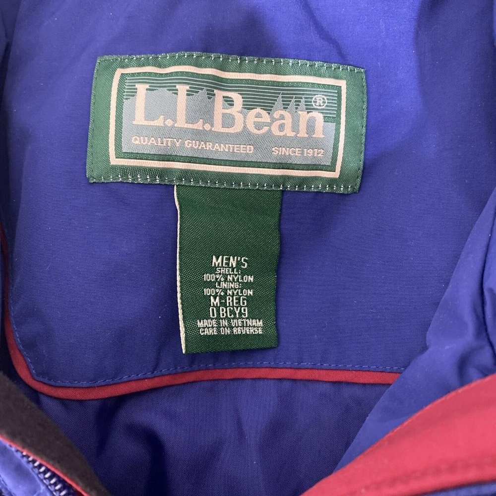 LL Bean Mens Windbreaker Jackets Sz M Blue Nylon Hood Pockets Coat - Picture 8 of 8